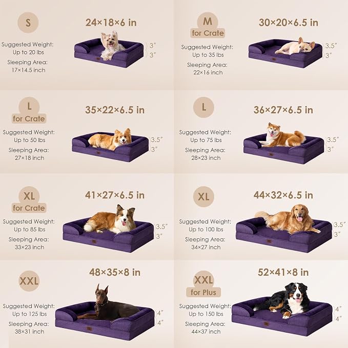EHEYCIGA Orthopedic Small Dog Bed, Waterproof Memory Foam Washable Pet Beds | Non-Slip Bottom and Egg-Crate Foam Medium Pet Couch Bed with Washable Removable Cover, Purple - Image 2