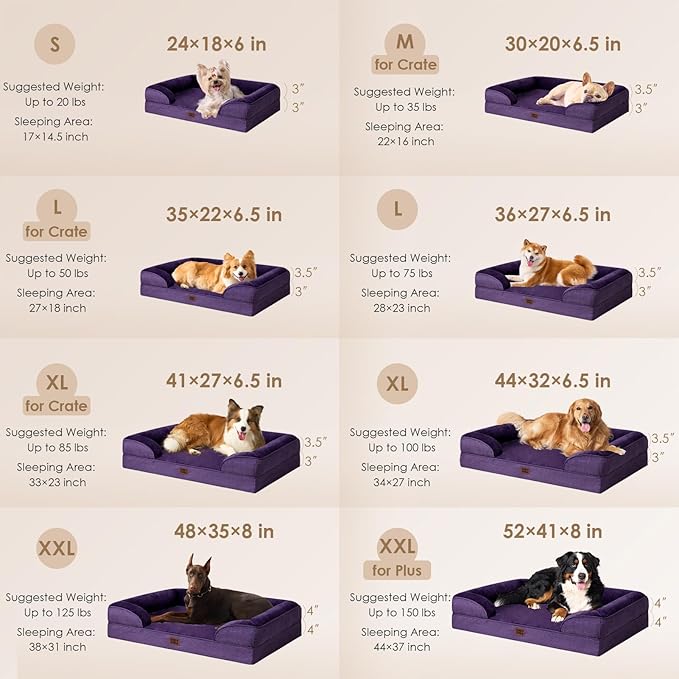 EHEYCIGA Orthopedic Extra Large Dog Bed, Waterproof Washable XL Pet Bed 44" | Non-Slip Bottom and Egg-Crate Memory Foam Big Dog Couch Bed with Washable Removable Cover, Purple, 44Inch - Image 3