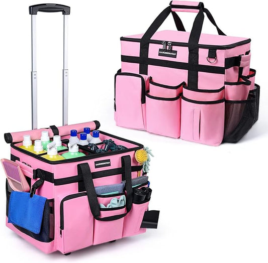 Extra Large Rolling Cleaning Caddy Bag with Wheels, Cleaning Baskets Bags with Detachable Trolley For Housekeepers , Water Resistant Cleaner Supplies Organizer with Wheels for Kitchen, Car by LIANGSHENGYUAN