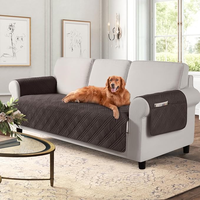 TAOCOCO Waterproof Sofa Covers for Dogs Pets with Non Slip Backing, Couch Seat Covers with Side Pocket for 3 Cushion Couch Washable Dog Couch Cover Protector Sofa Slipcovers(Sofa, Chocolate) by TAOCOCO