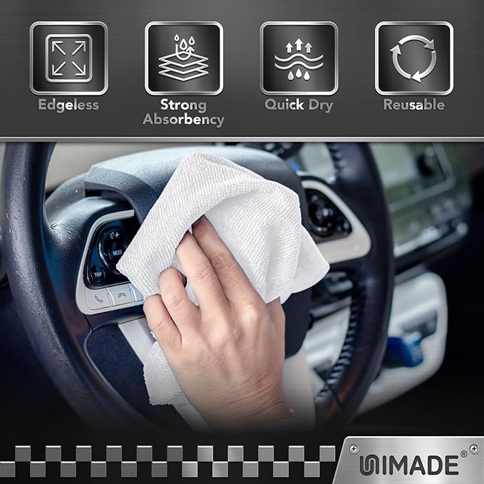 UNIMADE Microfiber Cleaning Cloth, 24 Pack Reusable Microfiber Towels | for Cars Lint Free Cleaning Shop Towel Rags for Home Kitchen Automotive Bar Mechanic Restaurant Garage, 11"x 12", White - Image 5