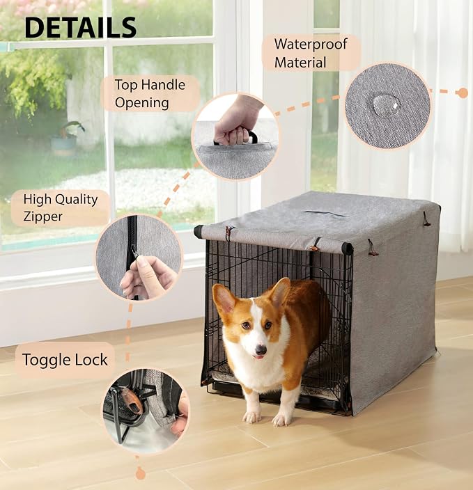 Heavy Duty Calming Dog Crate Cover for Anxious Pets-Waterproof & Windproof 24-Inch Kennel Cover,Breathable Blackout Panels for 1/2/3 Door Access,600D Oxford Fabric,Machine Washable Indoor/Outdoor,Grey - Image 3