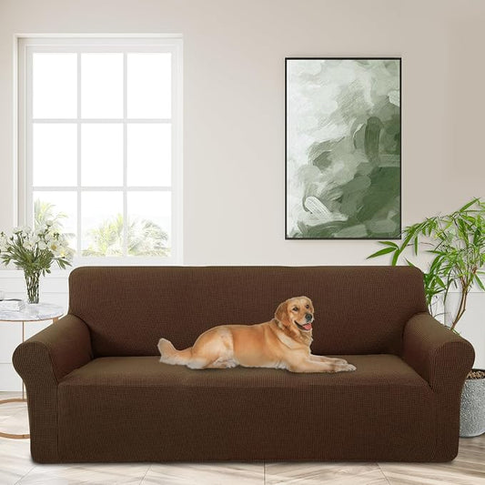 Stretch Couch Covers for Sofa Washable, Large, Brown | 3seat sofa covers for 3 cushion couch, Furniture Protector Couch Slipcover cubre sillones para sala for Kids, Dogs by LuxshareHome