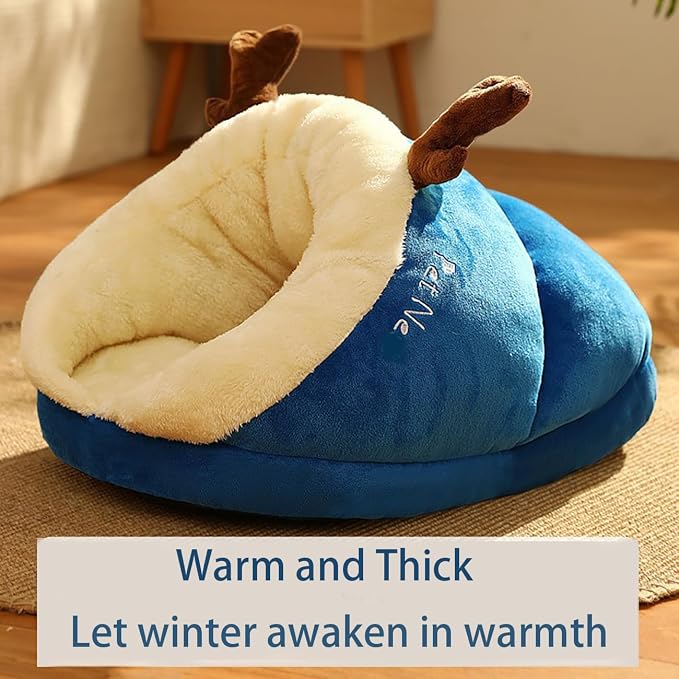 Small Dog Bed, Heated Pet Tent for Medium Puppies, Kitty Dogs, Cute Nest, Thick Fleece Warm Soft Sleeping Bag, Cozy Indoor Cave for Cats and Kittens (M, Blue) - Image 3