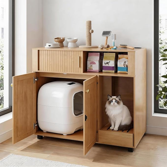 39“ Cat Litter Box Enclosure with Litter Drawer | Large Hidden Litter Box Cabinet,Indoor Cat Washroom Furniture with storage space and ventilation holes by TSYPairs
