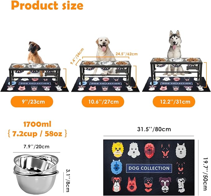 3-in-1 Elevated Dog Feeder with 3 Stainless Steel Bowls, Heavy Iron Stand, Custom Name Plate, Non-Slip Mat - Easy Clean for Multiple Dogs - Image 4