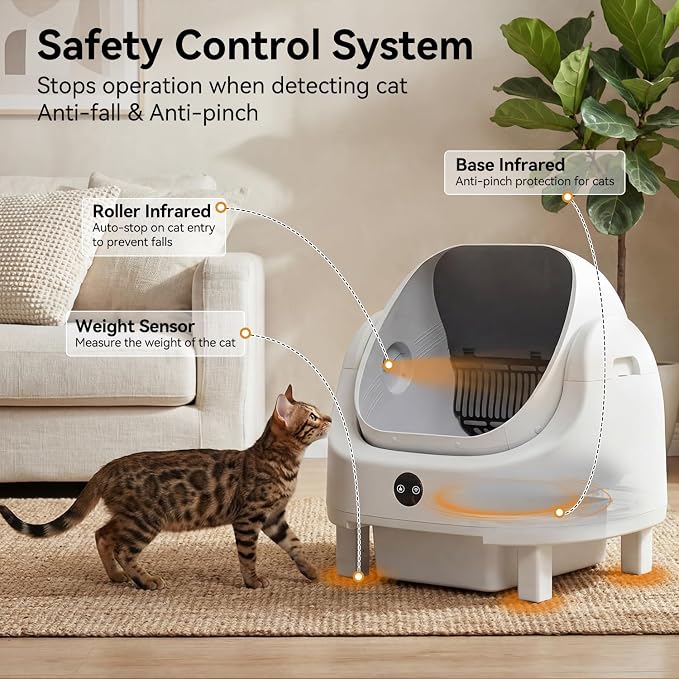 Automatic Litter Box App Control Self Cleaning Litter Box Odor Control＆Safety Protection for Multiple Cats with Garbage Bag, Cat Litter Mat and Fragrance Box, Ivory - Image 3