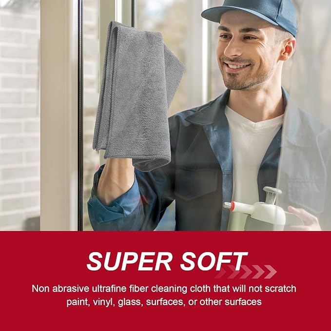 Oudain 300 Pcs Microfiber Cleaning Cloth 16x16 Inch Microfiber Towels for Car Ultra Absorbent Cleaning Rags Reusable Lint Free Streak Free Detailing Towel for Car Washing Drying Dusting (Gray) - Image 6