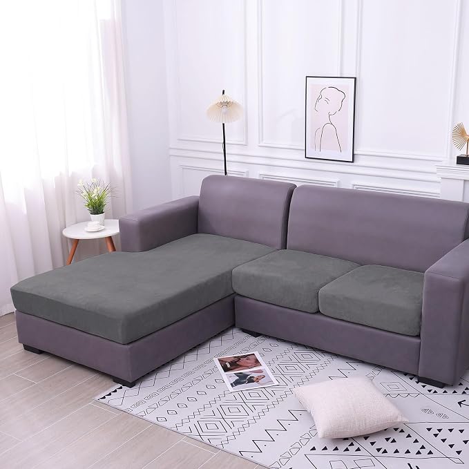 hyha Velvet Couch Cushion Covers, Sofa Covers for Cushion Couch Washable | Soft Plush Sofa Slipcover, Elastic Bottom, Non-Slip Wear Resistant Furniture Protector, Ideal For Pets & Kids, Chaise XL - Image 5