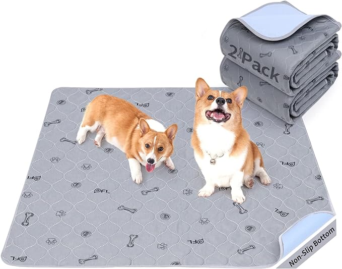 Washable Puppy Pads, Absorbent Pee Pads for Dogs, Potty Training, 2-Pack | Machine Washable, Reusable, Waterproof, Non-Slip Backing, for Crates, Playpens, Whelping, Incontinence, Housebreaking, 18x24 by PICKFORLIFE