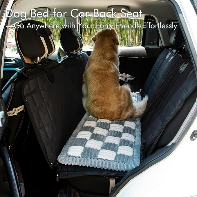 Dog Bed for Car, Pet Travel Backseat Mat for Vehicle SUV Truck Jeep Automobile, Large Washable Foldable Non-Slip Fuzzy Soft Comfortable Cozy Extender Protector Cover Pad, Grey, 24.8x54 in - Image 2