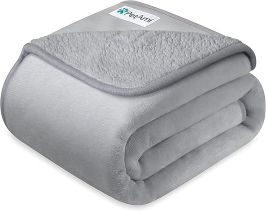 PetAmi Premium Waterproof Dog Blanket for Large Dogs, Reversible Sherpa & Flannel Fleece, Leakproof Pet Throw for Couch Protection, Soft Plush Furniture Protector for Cats, Washable, 60x80 Light Grey by PetAmi