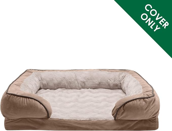 Furhaven Replacement Dog Bed Cover Perfect Comfort Plush & Velvet Waves Sofa-Style, Machine Washable - Brownstone, Large - Image 2