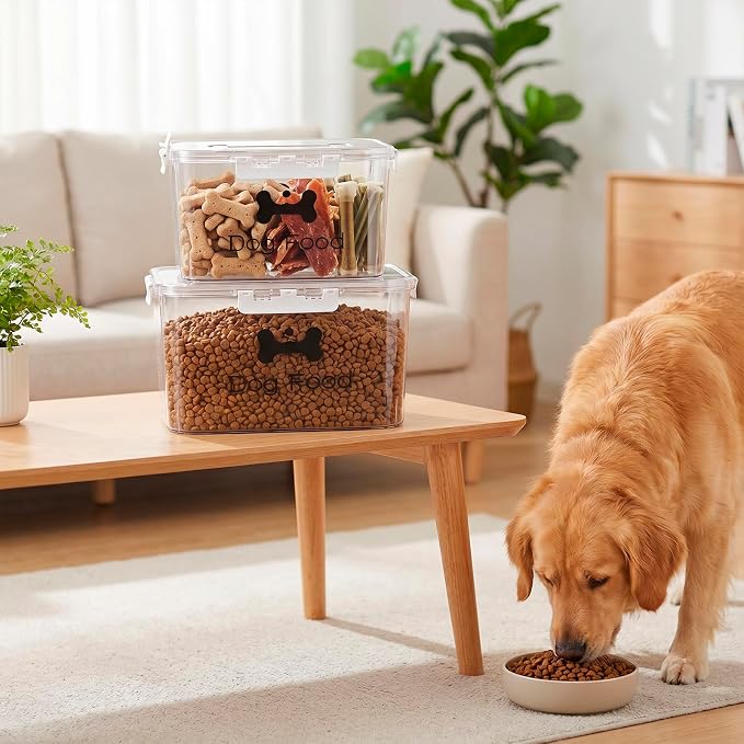 2-Piece Dog Food Container with Handle, Combined 15 Lbs Airtight Pet Food Treat Bin for Dogs Cats, Large Capacity Kibble Container for Kitchen Counter,Stackable and Keep Food Fresh - Image 3