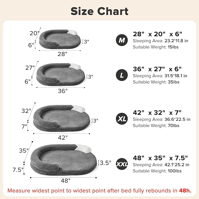 JOEJOY Orthopedic Dog Beds Large Sized Dog, Washable Waterproof Oval Large Dog Bed with Removable Cover, Big Egg-Crate Memory Foam Pet Bed with Bolster Sides & Non-Skid Bottom, Dark Grey, 36''x27'' - Image 2