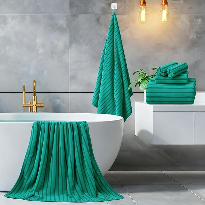 Mistyrose Bath Towels,8 Pack Large Bath Towels Set Super Absorbent Microfiber Bath Sheets-2 Oversized Bath Sheets 2 Hand Towels 4 Washcloths for Family Hotel Spa Gym(Emerald Green) - Image 3