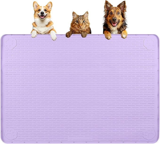 Dog Food Mat 40''x28'' Extra Large Dog Mat for Food and Water, Purple | Silicone Dog Bowl Mat with Raised Edge, Waterproof Non-Slip Pet Feeding Mat for Floors, fit for Dog Cat Bowls by Bartuke
