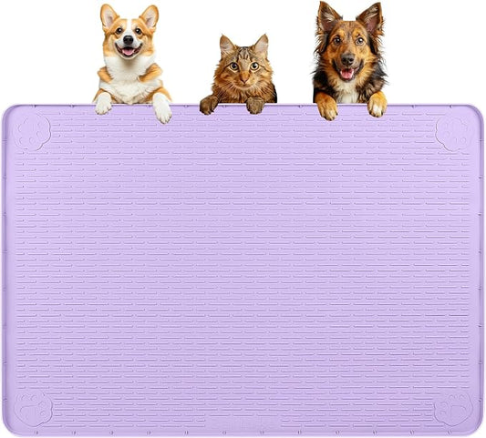 Dog Food Mat 40''x28'' Extra Large Dog Mat for Food and Water, Purple | Silicone Dog Bowl Mat with Raised Edge, Waterproof Non-Slip Pet Feeding Mat for Floors, fit for Dog Cat Bowls by Bartuke