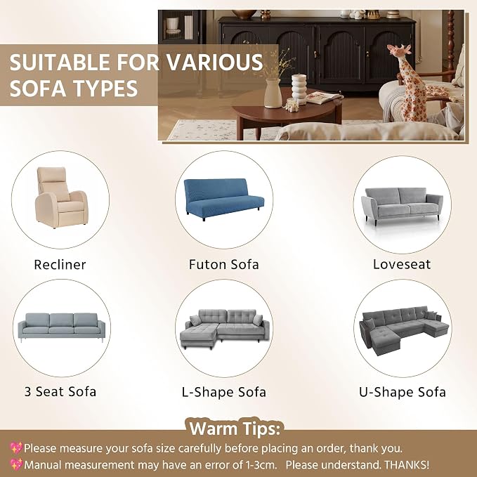 OTOB Non-Slip Couch Armrest Covers for Sofa, Washable Plush Sofa Arm Cover, All Season Soft Geometric Jacquard Armchair Slipcovers Cozy Pet Recliner Couch Protector, 1 Piece (Beige, 27.6"x27.6") - Image 8
