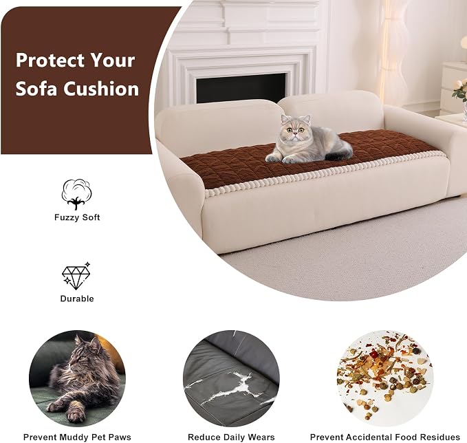 DREAMINGO Fuzzy Pet Couch Cover with Geometric Jacquard, Washable & Non-Slip Sofa Covers for 2 Cushion Couch, Plush Dog Bed Mat for Sofa Cushion Protector 27.6x59.1 Inch, Dark Coffee - Image 3