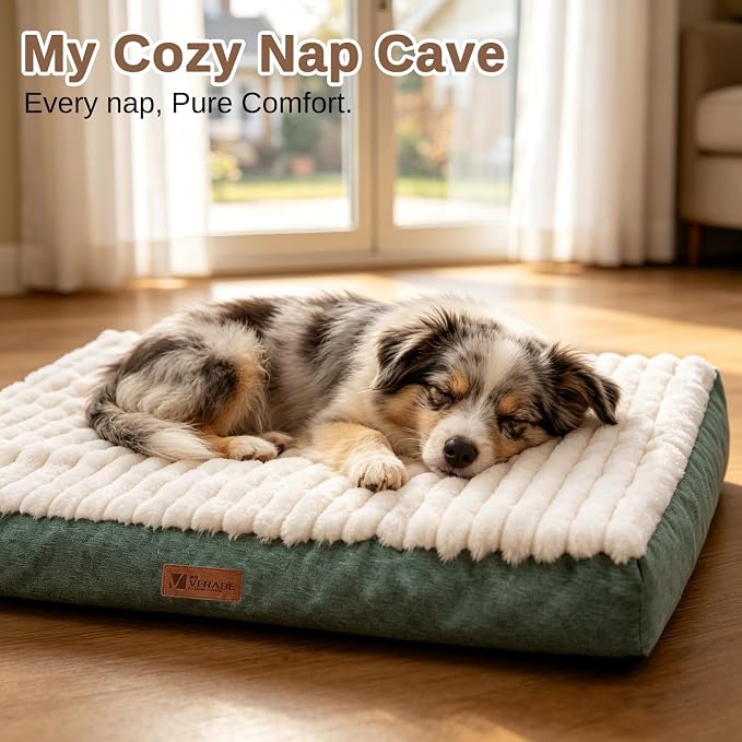 Orthopedic Dog Bed for Medium Dogs,Firm Egg Crate Foam,Nonslip Bottom,Green | Soft Plush Surface,Removable Machine Washable Cover,Ideal for Crates & Small Spaces,Designed for Joint Support,,29"x18"x3" - Image 5