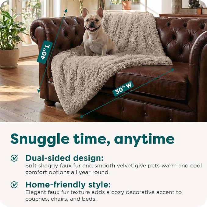 Furhaven Waterproof Throw Blanket for Dogs & Indoor Cats, Washable - Shaggy Plush Calming Long Faux Fur & Velvet Dog Blanket - Taupe, Medium - Image 4