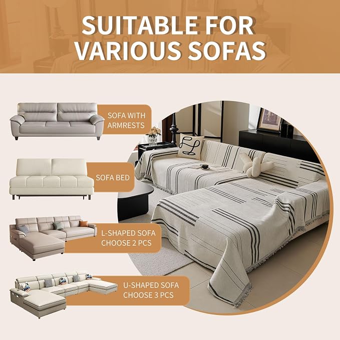 Boho Couch Covers for Sofa Washable Sofa Covers for 3 Cushion Couch Soft Non Slip Couch Covers for Sectional Sofa Dog Pet Furniture Protector (Dark Grey, 91"*134") - Image 6