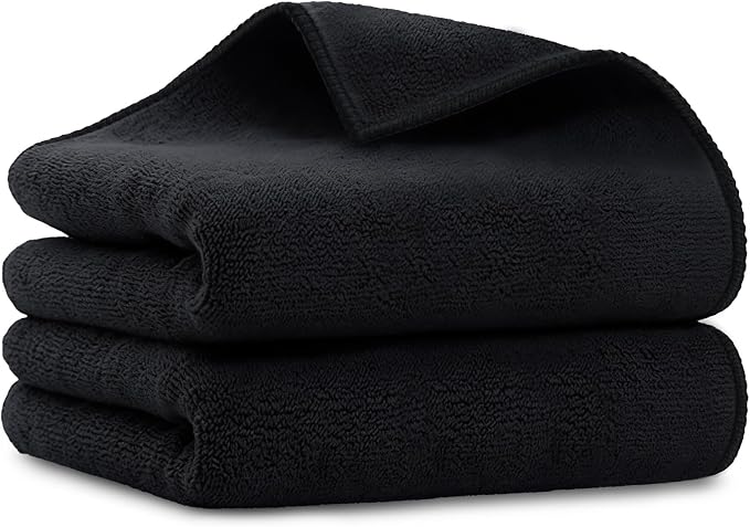 UNIMADE Salon Towels 2 Pack, Microfiber Hair-Drying Cloth Barber Towels | (16x29 inches) Super Soft Black Hand Cloth for Gym, Bath, Spa Use and Home Beauty Care(Not Bleach Proof) by Unimade