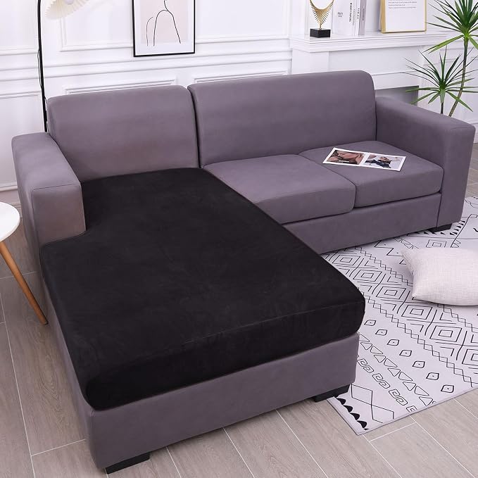 hyha Velvet Couch Cushion Covers, Sofa Covers for Cushion Couch Washable | Soft Plush Sofa Slipcover, Elastic Bottom, Non-Slip Wear Resistant Furniture Protector, Ideal For Pets & Kids, Chaise by hyha