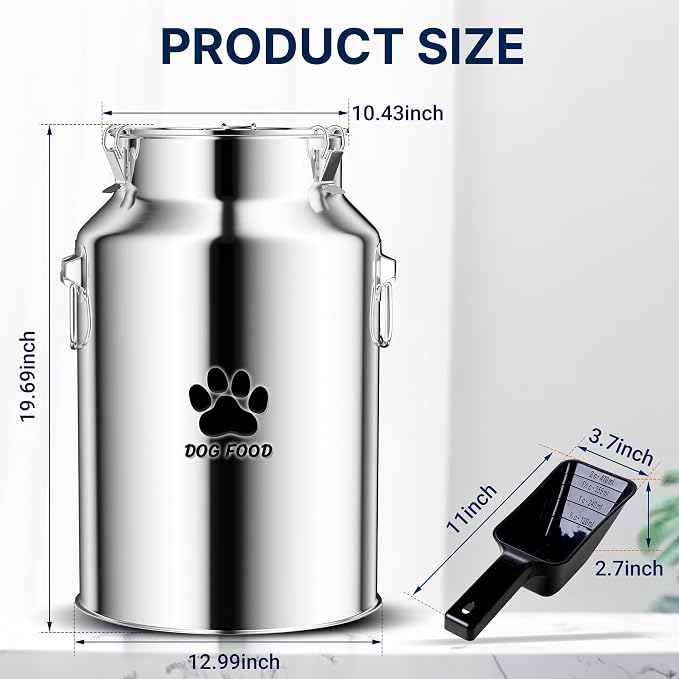 40Lbs Large Metal Dog Food Storage Container, Stainless Steel Dog Food Storage Tank, Multifunctional Storage Bin with Lid and Spoon, Food Storage Container for Big Dogs, Keep Fresh, Easy to Clean - Image 2