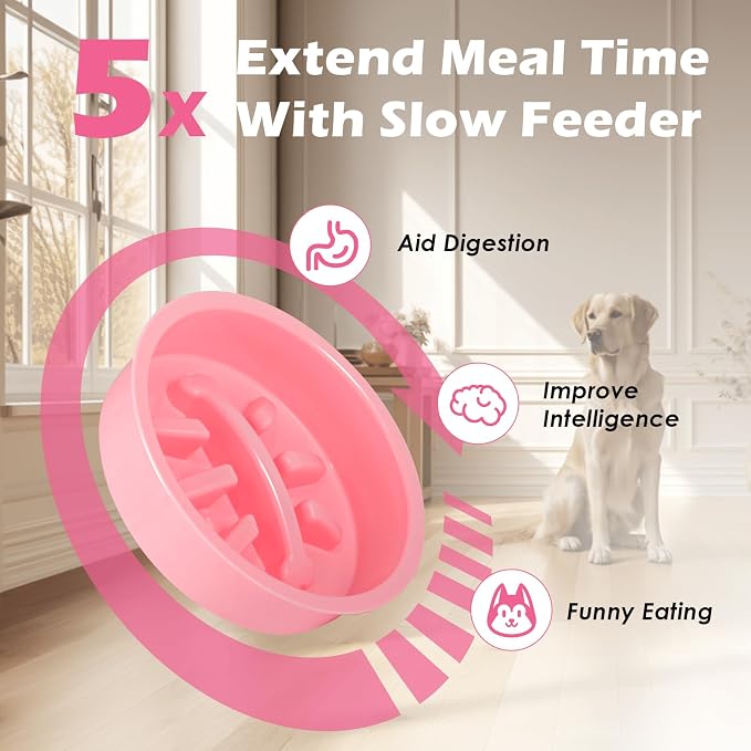 SHAINFUN Pink Elevated Dog Bowl Stand with Two 1700ml Stainless Steel Food Bowls, Slow Feeder and Spill Proof Mat, Adjustable Feeder for Large, Medium and Small Dogs - Image 5