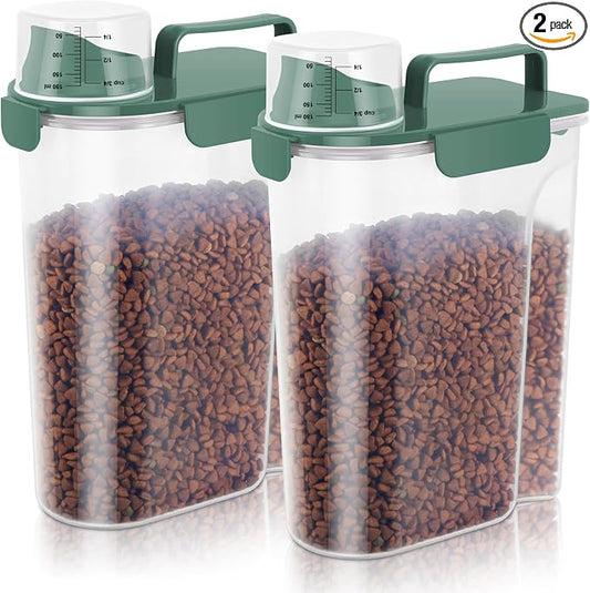 LEAWALK 5-7lbs Cat Dog Storage Container Portable with Upgraded Large Spout and Cup, Plastic Pet Food Dispenser BPA-Free for Small Animal Kibble, Bird Seed, Oatmeal, Rice, Flour-2Pack Royal Green by LEAWALK