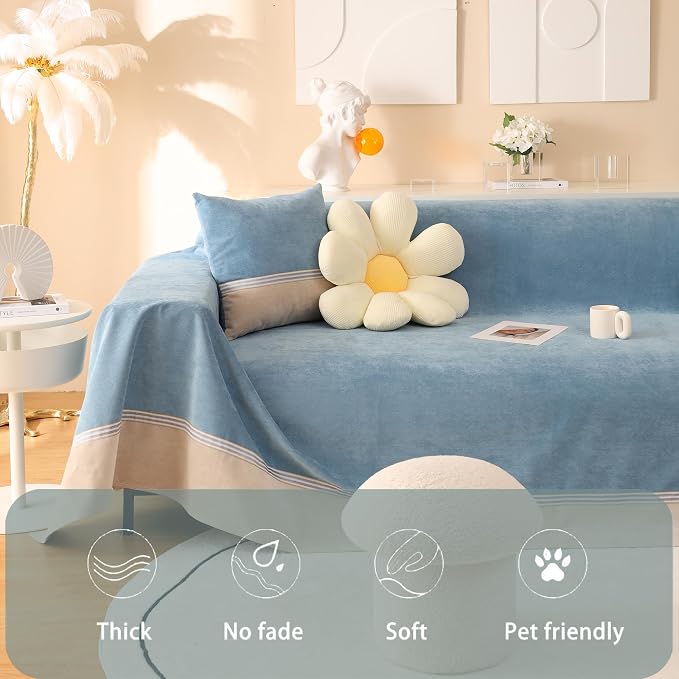 Waterproof Sofa Cover for Pets, Blue Couch Covers for Sectional Sofa, Simple Style Sofa Covers for 3 Cushion Couch, Waterproof, Durable and Washable, XXL 79" x 134" - Image 5