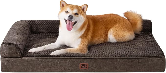 EHEYCIGA Memory Foam Dog Bed Large Size Dogs, Orthopedic Dog Bed Large with Washable Removable Cover, Waterproof Pet Sofa Couch with Nonskid Bottom, 36x27x6, Brown by EHEYCIGA