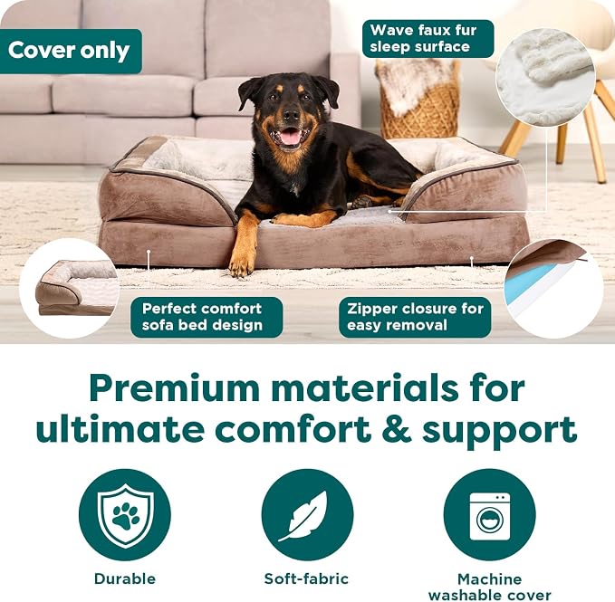 FurHaven Dog Bed Cover Replacement, Sofa-Style Design with Soft, Breathable Fabric for Cozy Comfort, Machine Washable, Jumbo XL, Plush & Velvet Waves, Brownstone - Image 5