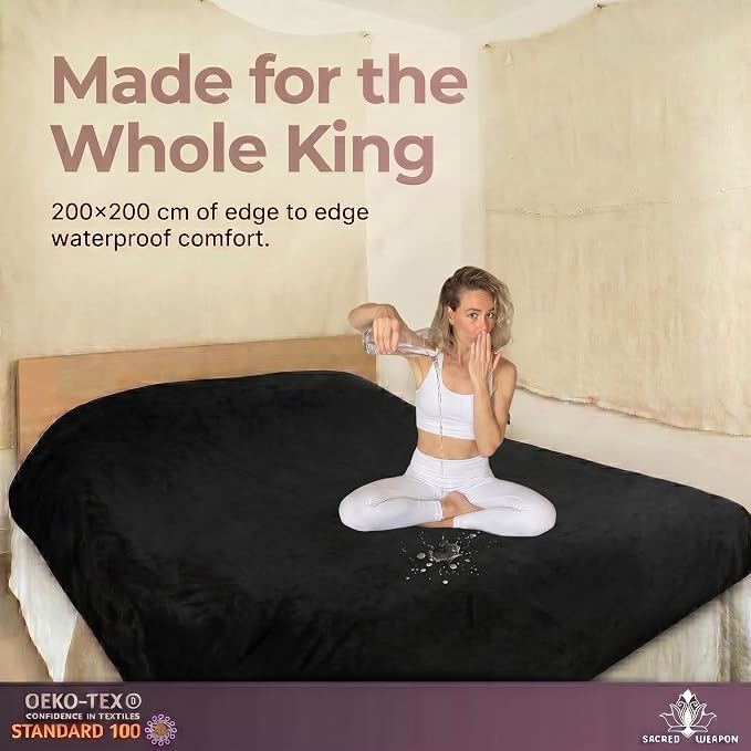 Sacred Weapon Waterproof Blanket for Bed, Sofa & Couch — Sherpa Fleece Splash & Stain Proof Blanket — Soft, Leakproof & Hypoallergenic — Period & Postpartum — Large Black 80x80 - Image 5