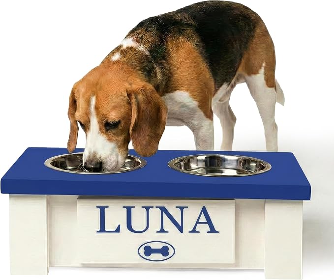 Elevated Dog Bowls for Small Dogs, Personalized Food Stand for Toy Breed | Farmhouse Style, Elevated Wood Stand, Storage Container, Stainless Steel Bowls, Raised Anti-Slip Feeder, Made in USA by GrooveThisWoodshop