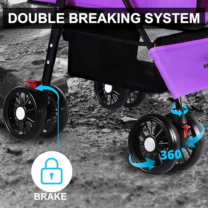 3 in 1 Pet Dog Stroller for Small Medium Dogs 10-50 lbs, Foldable Cat-Strollers for 2-Cats with Removable Carrier, Pet-Strollers for Cats with Storage Bag, Small Puppy-Stroller, Dog-Cart (Purple)