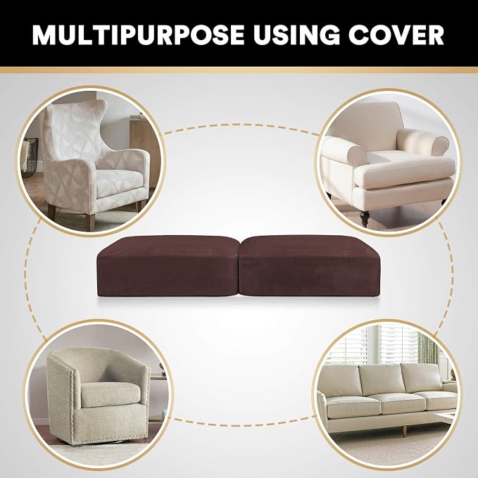 PrinceDeco Velvet Couch Cushion Cover Soft Stretch Cushion Slipcover for Chair Loveseat Sofa Cushion Furniture Protector Seat Cushion Sofa Cover Each Width Up to 40", Brown - Image 6