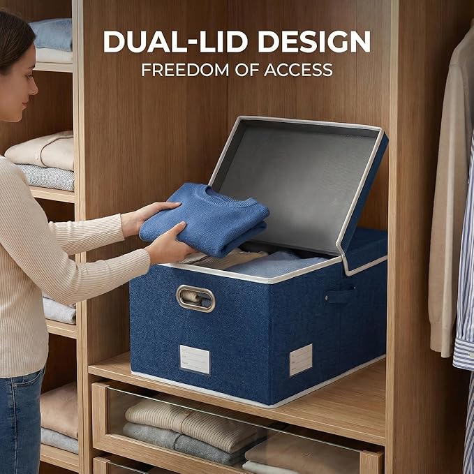 PRANDOM Storage Bins with Lids [3-Pack] Linen Fabric Foldable Storage Boxes Organizer Containers Baskets Cube with Cover for Bedroom Closet Office Royal Blue(23.4X15.9X11.4) - Image 4