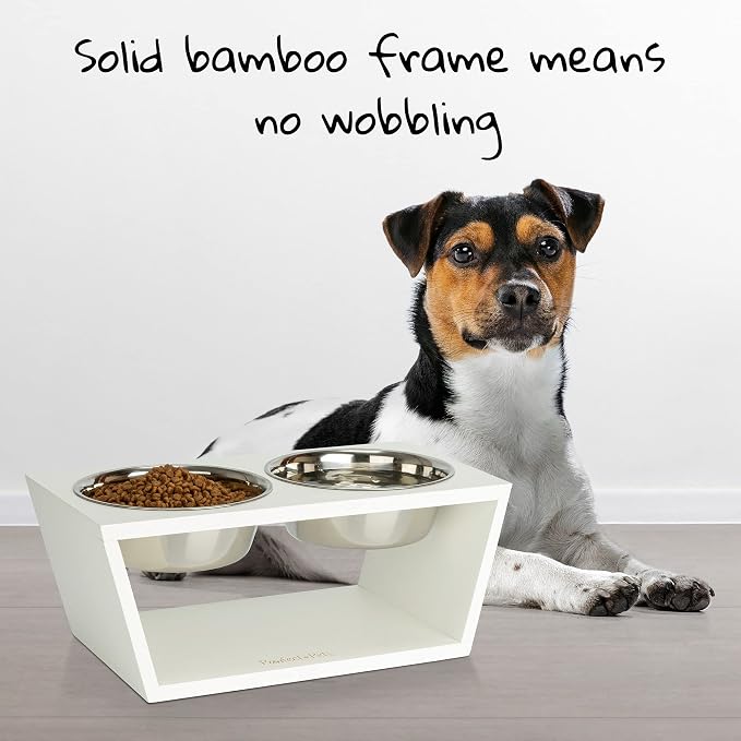 Pawfect Pets Elevated Dog Bowl Stand- 7" Raised Dog Bowl for Medium Dogs. Pet Feeder with Four Stainless Steel Bowls (White) - Image 2