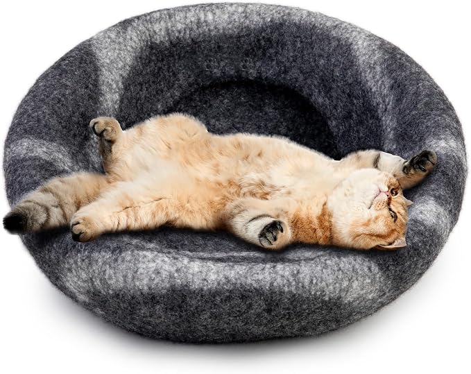 Woolygon Premium Felt Cat Cave Bed – Wool Kitty Beds Handcrafted Kitten Caves Bed for Indoor Cats - Made from Merino Wool, Foldable Cat Hideaway Covered Cat House Pod (Hide & Seek) - Image 4