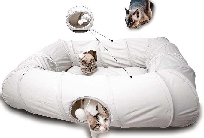 XxingSheep 4 Ways Shuttled XL Cat Tunnel Bed for Indoor Cats Peekaboo Cat Cave Donut with Cool Mat by XxingSheep