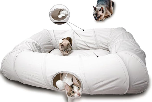 XxingSheep 4 Ways Shuttled XL Cat Tunnel Bed for Indoor Cats Peekaboo Cat Cave Donut with Cool Mat by XxingSheep