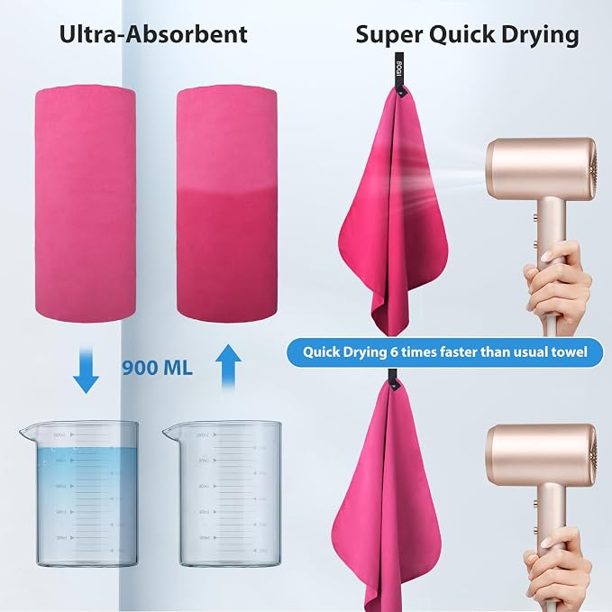 BOGI Microfiber Travel Sports Towel-Quick Dry Towel, Soft Lightweight Microfiber Camping Towel Absorbent Compact Travel Towel for Camping Gym Beach Yoga Swimming Backpacking (S:16''x32'',2Pcs-Hpink) - Image 5