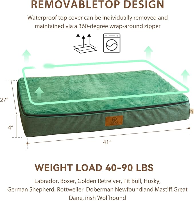 LIORCE Memory Foam XL Dog Bed - 4” Thick Orthopedic Beds for Extra Large Dogs - Waterproof Dog Bed with Removable Washable Cover & Wrap-Around Zipper - Ultimate Comfort and Easy Maintenance, Green - Image 7