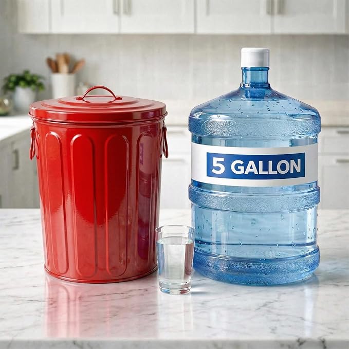 Plexon 5 Gallon Small Metal Trash Can with Lid Outdoor Galvanized Steel Bucket with Lid 5 Gal Storage Can for Dog Food Bird Seed Storage Container, Red 6 Pack - Image 2