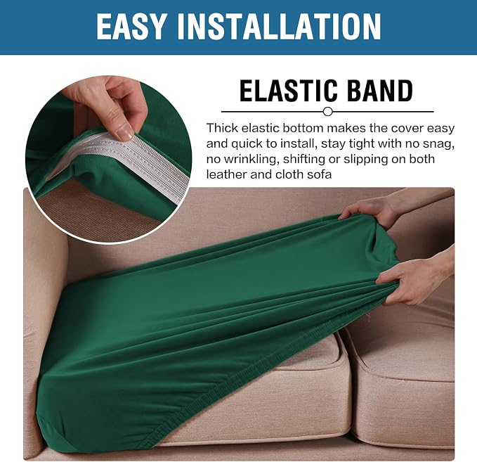 H.VERSAILTEX Velvet Stretch Couch Cushion Cover Plush Cushion Slipcover for Sofa Cushion Furniture Protector Seat Cushion Sofa Cover (3 Piece Sofa Cushion Covers, Vintage Green) - Image 4