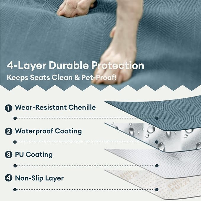 FUNNY FUZZY Dog Car Seat Cover for Back Seat, Back Seat Pet Cover for Dogs Waterproof, Scratchproof Dog Backseat Cover, Non-Slip Bench Car Seat Protector, Universal Fit Most Cars, SUVs, Trucks, Blue - Image 7