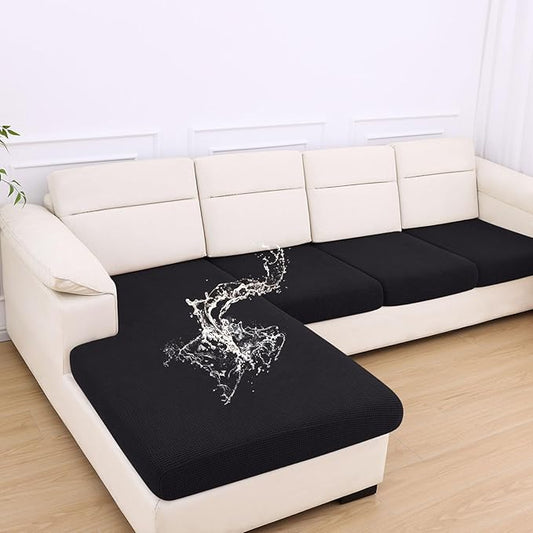 hyha Waterproof Couch Cushion Covers for Pets, Non Slip Sofa Seat Cover | Stretch Jacquard Fabric, Elastic Bottom, Non Slip Fit, Waterproof Protection, Pet Hair Protection (1 Chaise+3 Seater) by hyha